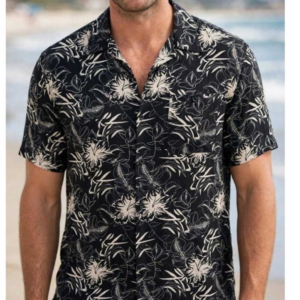 Bruno New York Mens XL Black Hawaiian Button Up Shirt Tropical Coastal Beach